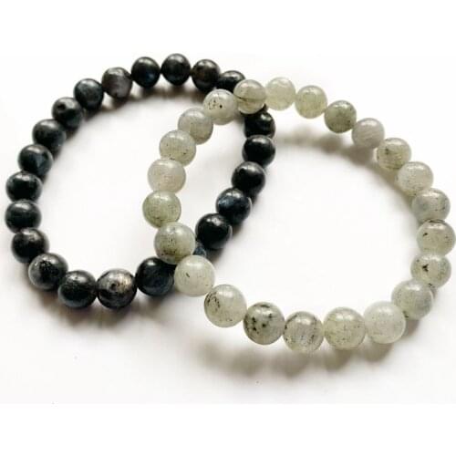 Bhuann Natural 8MM Black White Labradorite Stone Round Beads Bracelet Handmade Elastic Cord Bracelets Stretch Dropship 1pc
