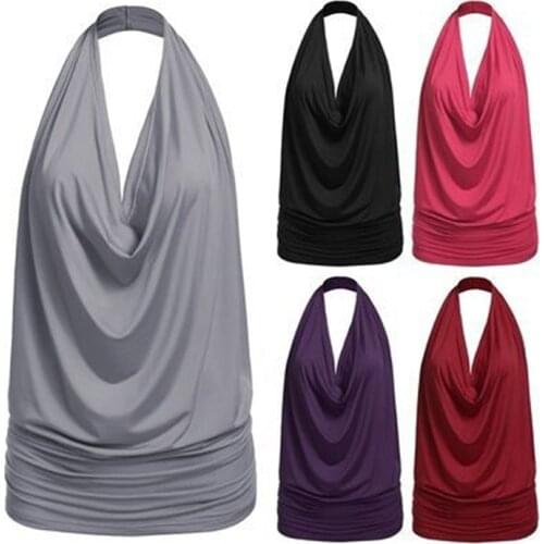 Bigsweety Fashion Backless Tops Sexy Sleeveless Hanging Neck T Blouse For Woman Summer Blouse Deep V Halter Top Tee Female