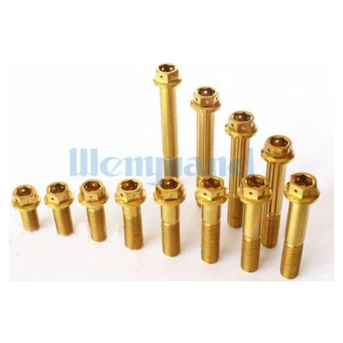 M10 x 20-75mm Golden GR5 Titanium Motorcycle Hex Head Flange Bolts DIY