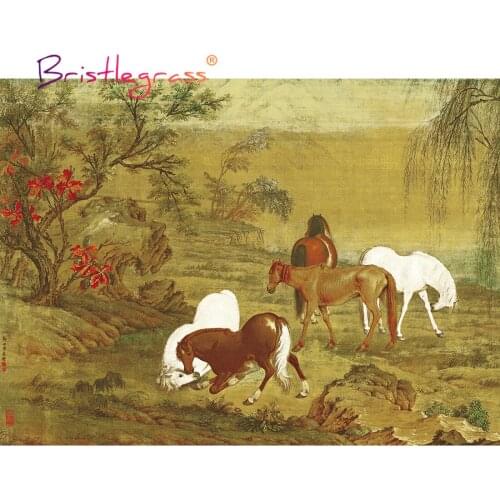 BRISTLEGRASS Wooden Jigsaw Puzzles 500 1000 Piece Horse Giuseppe Castiglione Educational Toy Collectibles Chinese Painting Decor