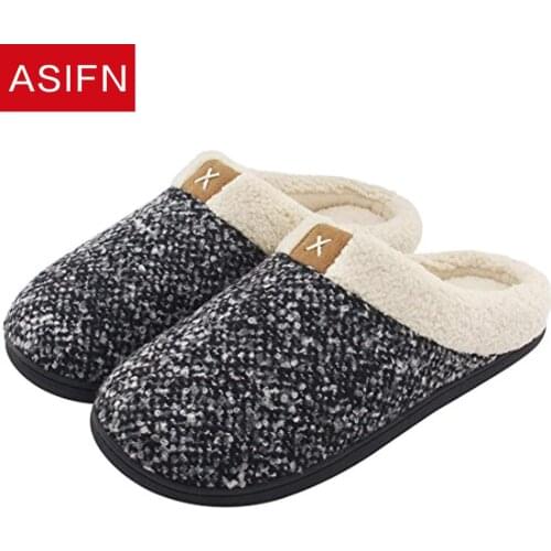 ASIFN Winter Memory Foam Slippers Home Men Warm Male Plush Shoes Indoor Man Fur Non-Slip Cotton Slipper Sepatu Pria Big Size