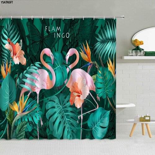 Elegant Animal Flamingo Shower Curtain Tropical Plant Palm Leaf Monstera Flower Bathroom Supplies Cloth Curtains Decor Washable