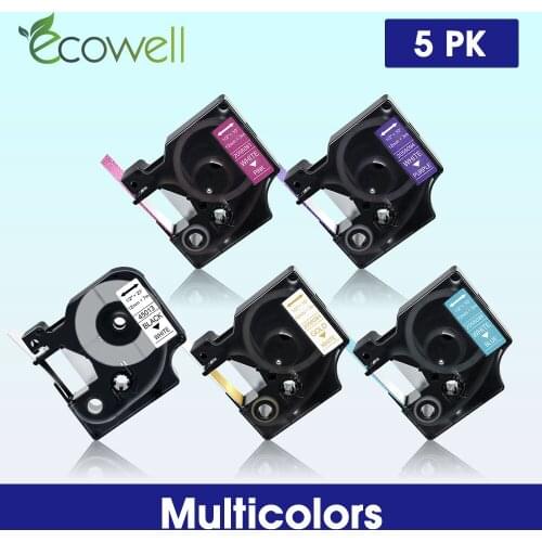 Ecowell 5PK 45013 Labels for Dymo D1 12mm tapes 45013 2056084 2056086 2056091 2056094 for Dymo LabelManager 160 280 Label Maker