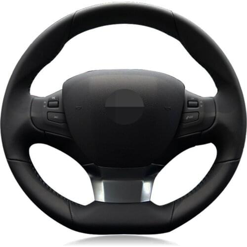 Car Steering Wheel Cover DIY Black Hand-stitched Artificial Leather For Peugeot 308 2016 2017