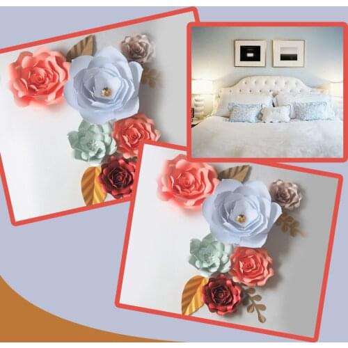 DIY Artificial Flowers Fleurs Artificielles Backdrop Giant Paper Flowers 6PCS+ 4 Leave Wedding Party Decoration Living Room