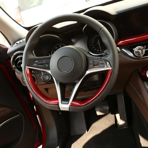 Red Real Carbon Fiber Car Steering Wheel Decoration Trim For Alfa Romeo Giulia Stelvio 2017 2018 2019 Accessories