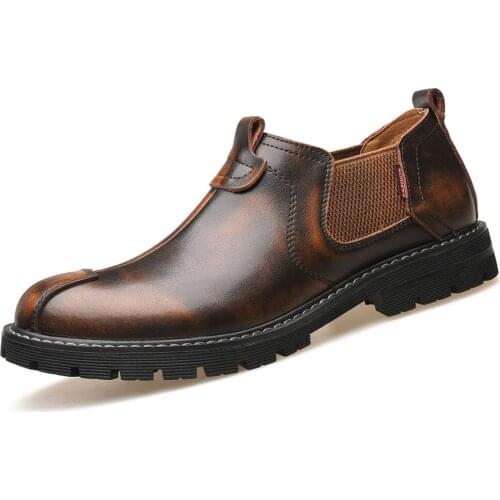 Mens Leather Round Toe British Styles Chelsea Wingtip Shoes Oxfords Work Retro Vintage 2Colors New Arrival 2020