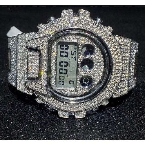 Hip Hop MISSFOX Fully Iced Out Men Watches Digital Automatic Calendar Fashion Luxury Diamond Quartz Wristwatch AAA Classic Watch