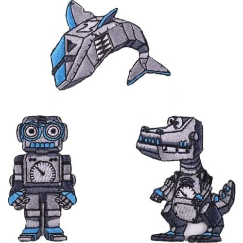 New Arrival Punk Animals Embroidered Robot Patches Robot Dog Rubber Embroidery Clothing Accessory Machine Shark Patches Badges