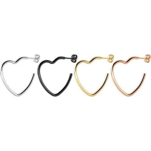 Wholesale Jewelry-- Titanium steel Hearts Circle Hoop Earrings For Women Jewelry no fade 4 Gold Color