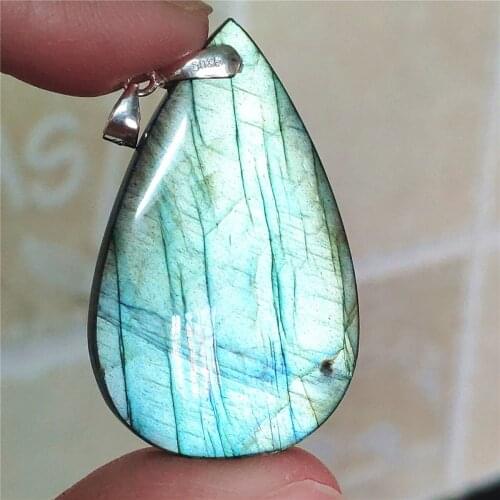 Genuine Natural Labradorite Blue Light Women Pendant Water Drop 43x27x9mm Labradorite Necklace Gemstone Rare Jewelry AAAAA
