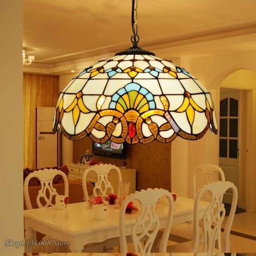 Baroque Tiffany Pendant lights Stained Glass Chain Lighting Suspended Luminaire for Home Parlor Dining Room Lamps E27 110-240V