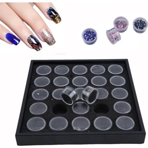 Professional Nail Art Empty Glitter Dust Moonstone Beads Powder Container Jewelry Display Box Case Holder 50+25 Pots