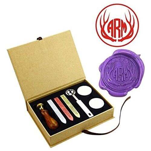Deer Horn Vintage Monogram Brass Wax Seal Stamps Kit Wedding Stamps