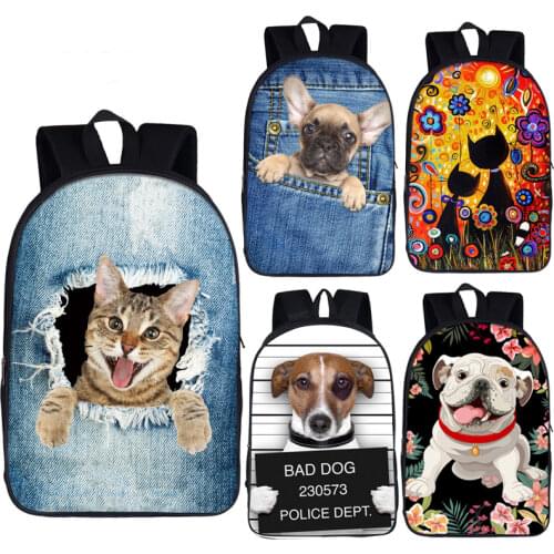 Cute Puppy Dog / Kitten Cat Backpack Women Men Causal Rucksack Student School Bags For Teenager Girls Boys Daypack Kids Bagpack