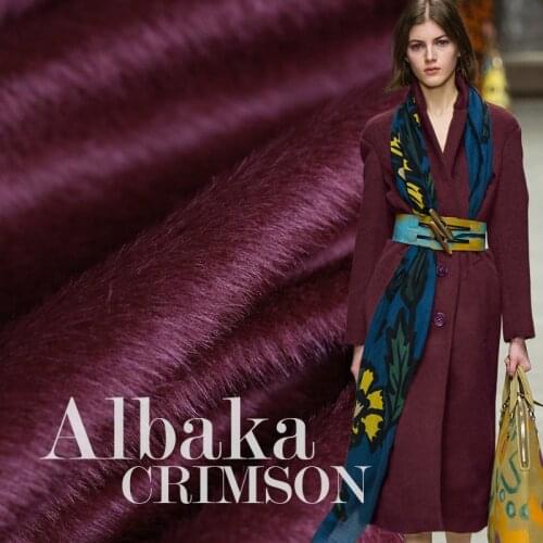 150cm Width Crimson Single-sided Long-shun Wool Alpaca Winter Coat Outerwear Womens Fashion Coat Fabric Fabrics Per Meter Cloth