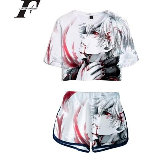 Tokyo Ghoul 3d two piece set men Crop Tops 2 piece set Shorts And T-shirt hit hop Clothes Harajuku tracksuit Plus Size clothes