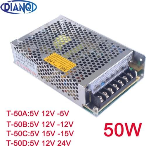 DIANQI Triple output power supply 50w 5V 12V -5V power suply T-50 ac dc converter 12V -5V -12V