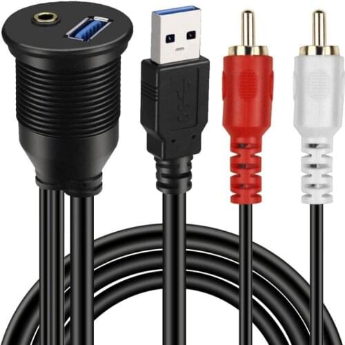LBSC USB 3.0 & 2 RCA Male To 3.5mm USB3.0 Female Car Mount Flush Cable 2RCA USB 3.0 Flush Mount Extension Cable