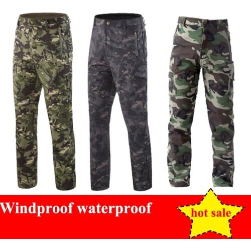 Outdoor Mens Climbing Hunting Shark Skin Hiking Tactics Pants Soft Shell Fleece Windproof Trousers Military Army Waterproof 3xl