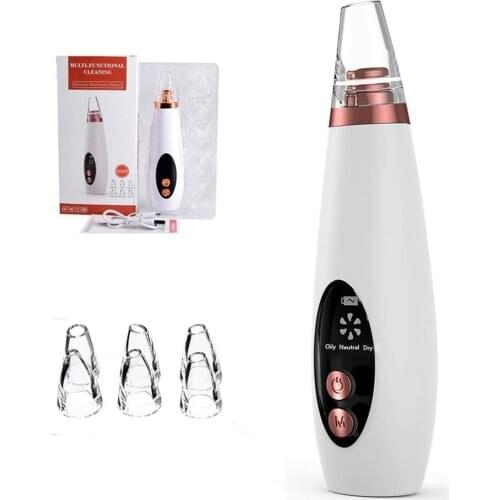 Blackhead Extractor USB Rechargeable Pore Cleaner Acne Remover Electric Facial Beauty Device with 6 Interchangeable Heads