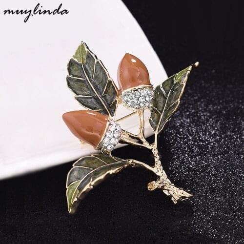 Muylinda Vintage Filbert Fruit Acorn Enamel Pin Broche Brooch Women Costume Sweater Metal Brooches Pins Clothes Jewelry