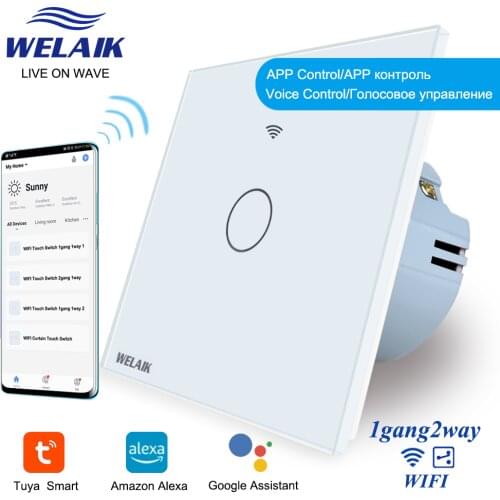 WELAIK EU WIFI Tuya-Smart-Life-Google Aisle 1gang2way Crystal-Glass Panel Stairs LED Light Wall-Touch-Switch 220V