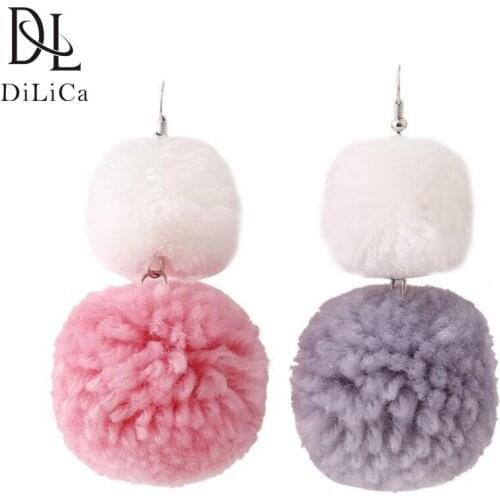 DiLiCa Cute Drop Earrings for Women Pompon Ball Dangle Earrings Female Statement Earring Jewelry Grandes pendientes