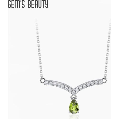 GEMS BEAUTY 925 Sterling Silver Chevron Necklace 0.46Ct Natutal Peridot Gemstone V Shape Pendant Necklace For Women Jewelry
