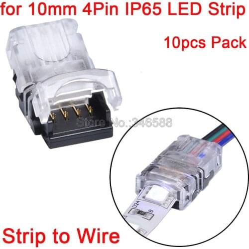 10pcs 4Pins 4-Pin PCB to Power LED Connector for 10mm 5050 SMD IP65 Waterproof RGB LED Tape Strip to Wire Connection Conductor