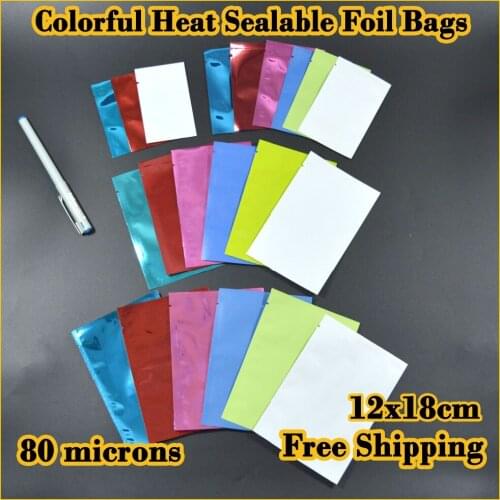 100pcs 12x18 cm (4.7''x7.1'') Free Shipping,Colorful Heat Seal Smell Proof Foil Bags Foil Pouches Food Storage