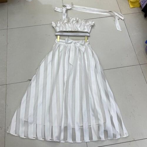 2021 Bohemia Vacation Style New Fashion Outfit Female Lace-up Halterneck Bra Top + Midi Skirt Women 2 Piece Set Skirts Suit