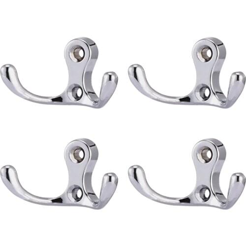4pcs Hook Clothes Hat Coat Hooks Punch-free Double Prong Heavy Duty Retro Zinc Alloy With 8 Screws Wall Stainless Steel