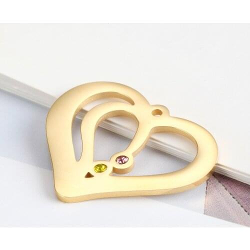 5Pcs/Lot Stainless Steel Mirror Polished Heart Zircon Charm Pendant for DIY Jewelry Findings Accessories 25*30mm