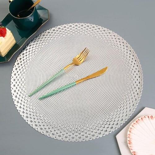 6PCS PVC hollow hot stamping placemat Simple round western table mat American hotel non-slip heat insulation mat