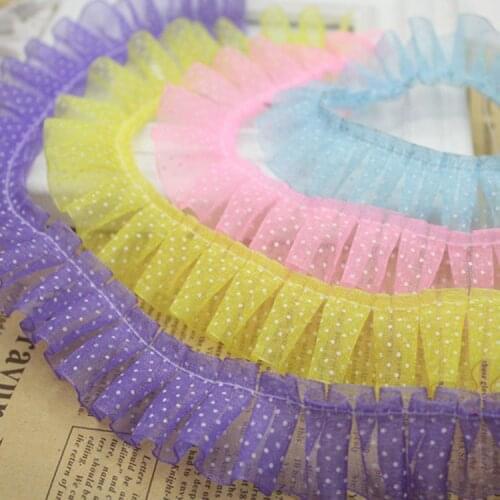 2.5cm 13colors Satin Ruffle Lace Trim Ribbon Pleated Tape Dress Doll and girl dress Clothes 0.98'' Width