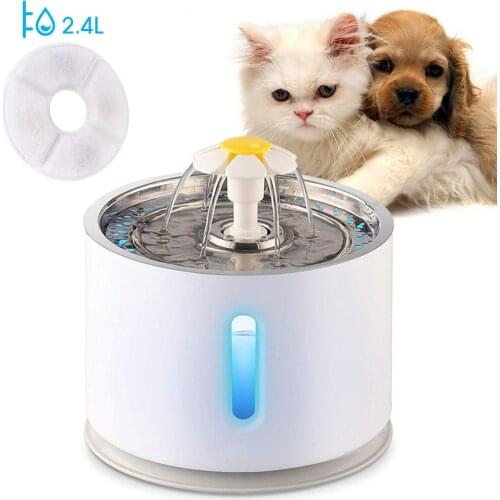 Automatic Pet Cat Water Fountain with LED Lighting 5 Pack Filters 2.4L USB Dogs Cats Mute Drinker Feeder Bowl Drinking Dispenser