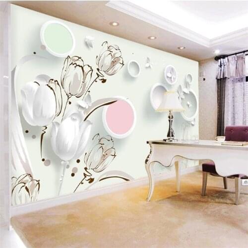 Beibehang high quality Custom Photo Wallpaper Tulip 3D Circle TV Background Wall paper Living Bedroom Sofa 3d papel de parede