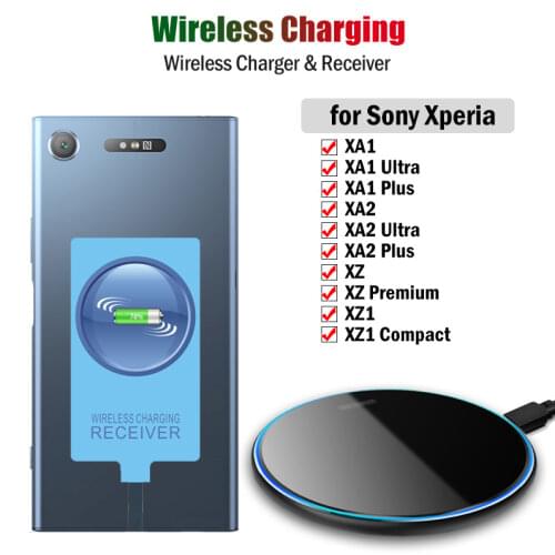 Qi Wireless Charger & Receiver for Sony Xperia XA1 XA2 Ultra Plus XZ XZ1 Compact Wireless Charging Adapter USB Type-C Connector