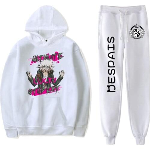 Danganronpa Pants Suit Japanese Game Cosplay Cute Print Oversized Hoodies And Sweatpants Two Piece Hooded Sweatshirt Tracksuits
