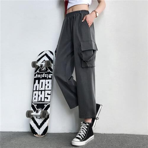 Pantalones Mujer Cargo Pants Women Twotwinstyle Thin BF Summer Baggy Pants Women Korean Style High Waist Straight Trousers Women