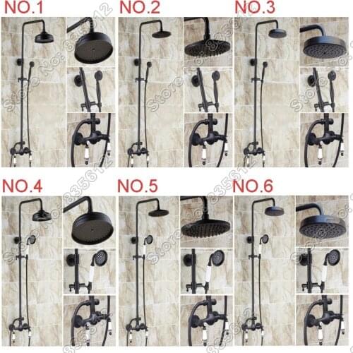 Black Oil Rubbed Brass Bathroom Rain Shower Faucet Set with Handheld Shower Ceramic Handles Cold & Hot Water Shower Tap Jhs002