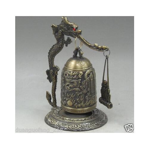 Elaborate Decorated Handwork Copper Dragon Buddha Bell Statue