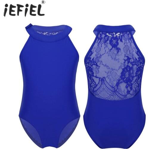 Kids Teen Dance Costume Halter Lace Back Ballet Tutu Leotard Dancewear Turnpakje Gymnastics Leotards for Girls Ballerina Costume