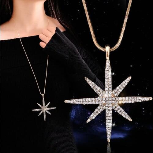 Silver Gold Shinning Rhinestone Star Long Statement Necklace Women New Fashion Jewelry Necklaces & Pendants Bijoux Gifts
