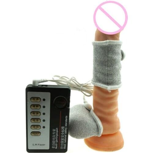 Electro Shock Erotic Scrotum Bondage Penis Ring Sleeve Pulse Therapy Electric Stimulator Cock Ring Kit BDSM Sex Toys For Men