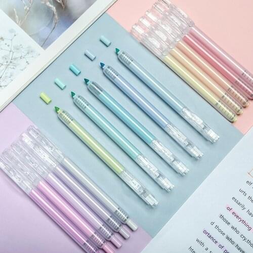 5pcs Fluorescent Highlighter Pen Press Type Clip Nib Mild Color Spot Liner for Paper Fax Office Accessories School Supplies F501