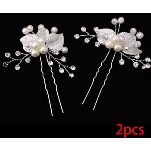 FORSEVEN 2 pcs Silver Color Pearl Elegant Flower Bridal Hair Pins Clip Wedding Hairpin Accessories Hair Decoration Jewelry