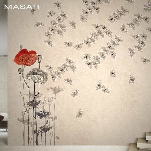 MASAR fresh flower butterfly custom murals warm and elegant childrens wallpaper bedroom bedside background wall paper Butterfly