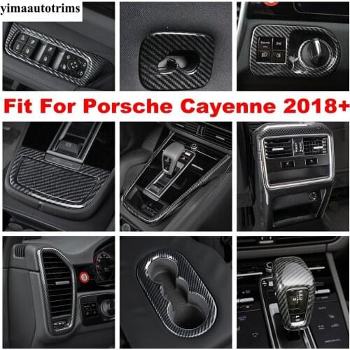 Head Light Lamp Water Cup Holder Air AC Vent Outlet Cover Trim ABS Carbon Fiber Look Accessories For Porsche Cayenne 2018 - 2021